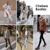 imageAthlefit Womens Chelsea Boots Fashion Lug Sole Chunky Heel Slip on Elastic Ankle BootiesApricot