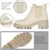 imageAthlefit Womens Chelsea Boots Fashion Lug Sole Chunky Heel Slip on Elastic Ankle BootiesBeige