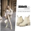 imageAthlefit Womens Chelsea Boots Fashion Lug Sole Chunky Heel Slip on Elastic Ankle BootiesBeige