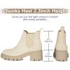 imageAthlefit Womens Chelsea Boots Fashion Lug Sole Chunky Heel Slip on Elastic Ankle BootiesBeige