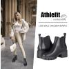 imageAthlefit Womens Chelsea Boots Fashion Lug Sole Chunky Heel Slip on Elastic Ankle BootiesBlack