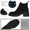 imageAthlefit Womens Chelsea Boots Fashion Lug Sole Chunky Heel Slip on Elastic Ankle BootiesBlack Suede