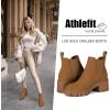 imageAthlefit Womens Chelsea Boots Fashion Lug Sole Chunky Heel Slip on Elastic Ankle BootiesBrown Suede