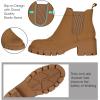 imageAthlefit Womens Chelsea Boots Fashion Lug Sole Chunky Heel Slip on Elastic Ankle BootiesBrown Suede