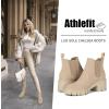 imageAthlefit Womens Chelsea Boots Fashion Lug Sole Chunky Heel Slip on Elastic Ankle BootiesNude