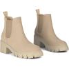 imageAthlefit Womens Chelsea Boots Fashion Lug Sole Chunky Heel Slip on Elastic Ankle BootiesNude