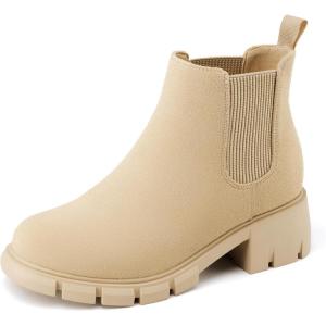 imageAthlefit Girls Ankle Boots Kids Comfortable Slip on Lug Sole Chelsea Booties for Toddler Little Kid Big KidsApricot