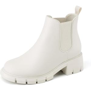 imageAthlefit Girls Ankle Boots Kids Comfortable Slip on Lug Sole Chelsea Booties for Toddler Little Kid Big KidsBeige