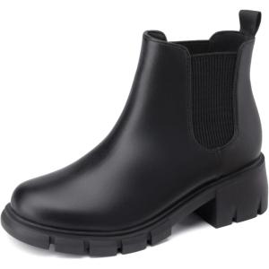 imageAthlefit Girls Ankle Boots Kids Comfortable Slip on Lug Sole Chelsea Booties for Toddler Little Kid Big KidsBlack