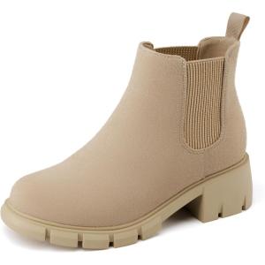 imageAthlefit Girls Ankle Boots Kids Comfortable Slip on Lug Sole Chelsea Booties for Toddler Little Kid Big KidsNude