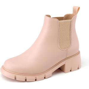 imageAthlefit Girls Ankle Boots Kids Comfortable Slip on Lug Sole Chelsea Booties for Toddler Little Kid Big KidsPink