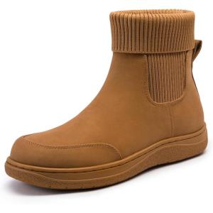imageAthlefit Womens Chelsea Ankle Boots Comfortable Winter Short Leather Boots Fashion Slip On Elastic Sock Booties Wide WidthBrown