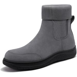 imageAthlefit Womens Chelsea Ankle Boots Comfortable Winter Short Leather Boots Fashion Slip On Elastic Sock Booties Wide WidthGrey