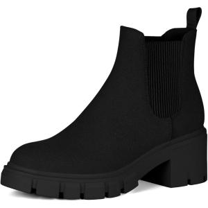 imageAthlefit Womens Chelsea Boots Fashion Lug Sole Chunky Heel Slip on Elastic Ankle BootiesBlack Suede