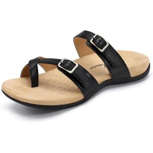 imageAthlefit Orthopedic Sandals for Women Wide Width Adjustable Comfort Orthotic Flip Flops with Arch SupportBlack