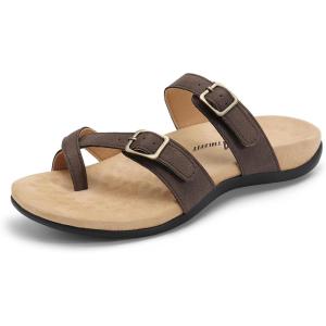 imageAthlefit Orthopedic Sandals for Women Wide Width Adjustable Comfort Orthotic Flip Flops with Arch SupportBrown