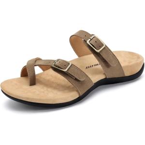 imageAthlefit Orthopedic Sandals for Women Wide Width Adjustable Comfort Orthotic Flip Flops with Arch SupportBrown Suede