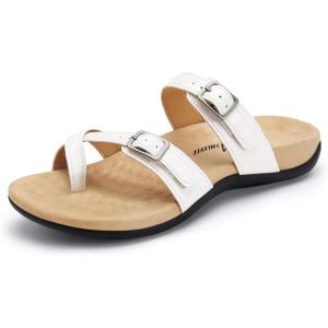 imageAthlefit Orthopedic Sandals for Women Wide Width Adjustable Comfort Orthotic Flip Flops with Arch SupportWhite