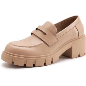 imageAthlefit Womens Platform Chunky Loafers Comfortable Slip on Lug Sole Business Loafer Shoes01 Apricot