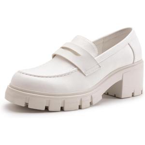 imageAthlefit Womens Platform Chunky Loafers Comfortable Slip on Lug Sole Business Loafer Shoes01 White