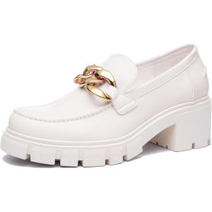imageAthlefit Womens Platform Chunky Loafers Comfortable Slip on Lug Sole Business Loafer ShoesWhite