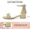 imageAthlefit Girls Sandals Open Toe Ankle Strap Low Heels Girl Dress Shoes For Toddler Little Big KidGold