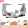 imageAthlefit Girls Sandals Open Toe Ankle Strap Low Heels Girl Dress Shoes For Toddler Little Big KidSilver