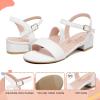 imageAthlefit Girls Sandals Open Toe Ankle Strap Low Heels Girl Dress Shoes For Toddler Little Big KidWhite Pu