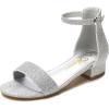 imageAthlefit Girls Sandals Open Toe Ankle Strap Low Heels Girl Dress Shoes For Toddler Little Big KidSilver