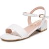imageAthlefit Girls Sandals Open Toe Ankle Strap Low Heels Girl Dress Shoes For Toddler Little Big KidWhite Pu