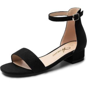 imageAthlefit Girls Sandals Open Toe Ankle Strap Low Heels Girl Dress Shoes For Toddler Little Big KidBlack