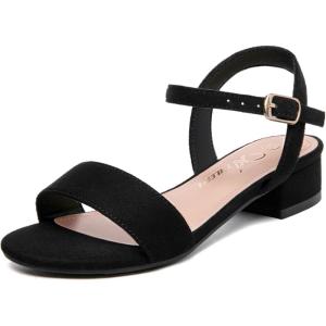 imageAthlefit Girls Sandals Open Toe Ankle Strap Low Heels Girl Dress Shoes For Toddler Little Big KidBlack Suede