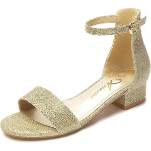 imageAthlefit Girls Sandals Open Toe Ankle Strap Low Heels Girl Dress Shoes For Toddler Little Big KidGold