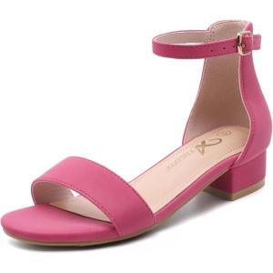 imageAthlefit Girls Sandals Open Toe Ankle Strap Low Heels Girl Dress Shoes For Toddler Little Big KidNubuck Fuchsia