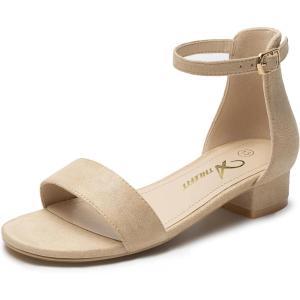 imageAthlefit Girls Sandals Open Toe Ankle Strap Low Heels Girl Dress Shoes For Toddler Little Big KidNude