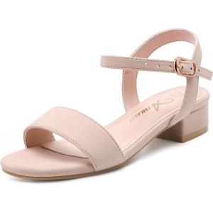 imageAthlefit Girls Sandals Open Toe Ankle Strap Low Heels Girl Dress Shoes For Toddler Little Big KidNude Nubuck