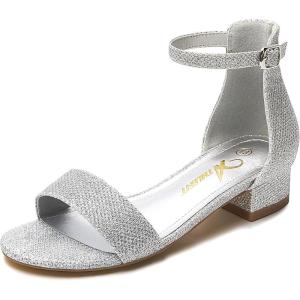imageAthlefit Girls Sandals Open Toe Ankle Strap Low Heels Girl Dress Shoes For Toddler Little Big KidSilver