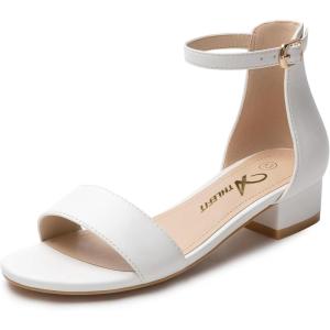 imageAthlefit Girls Sandals Open Toe Ankle Strap Low Heels Girl Dress Shoes For Toddler Little Big KidWhite