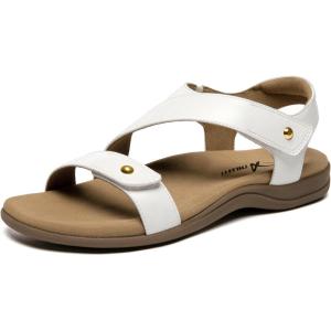imageAthlefit Womens Comfortable Orthopedic Sandals with Arch Support Adjustable Walking Casual Orthotic SandalsWhite
