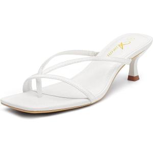 imageAthlefit Womens Strappy Kitten Heels Flip Flops Square Open Toe Low Heels Fashion Party Dress Thong Heeled SandalsWhite