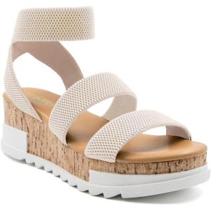 imageAthlefit Womens Wedge Sandals Platform Sandals Cork Elastic Strap SandalsBeige