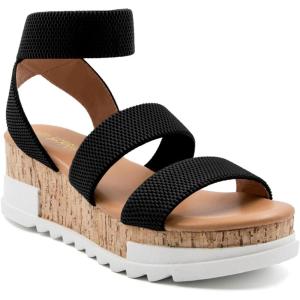 imageAthlefit Womens Wedge Sandals Platform Sandals Cork Elastic Strap SandalsBlack