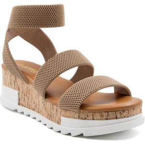 imageAthlefit Womens Wedge Sandals Platform Sandals Cork Elastic Strap SandalsKhaki