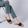 imageAthlefit Womens Summer Flat Sandals Slip On Square Toe Soft Leather Slide SandalsBlack