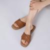 imageAthlefit Womens Summer Flat Sandals Slip On Square Toe Soft Leather Slide SandalsBrown 01