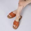 imageAthlefit Womens Summer Flat Sandals Slip On Square Toe Soft Leather Slide SandalsBrown