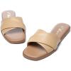 imageAthlefit Womens Summer Flat Sandals Slip On Square Toe Soft Leather Slide SandalsCamel