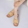 imageAthlefit Womens Summer Flat Sandals Slip On Square Toe Soft Leather Slide SandalsCamel