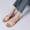 imageAthlefit Womens Summer Flat Sandals Slip On Square Toe Soft Leather Slide SandalsNude