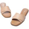 imageAthlefit Womens Summer Flat Sandals Slip On Square Toe Soft Leather Slide SandalsNude